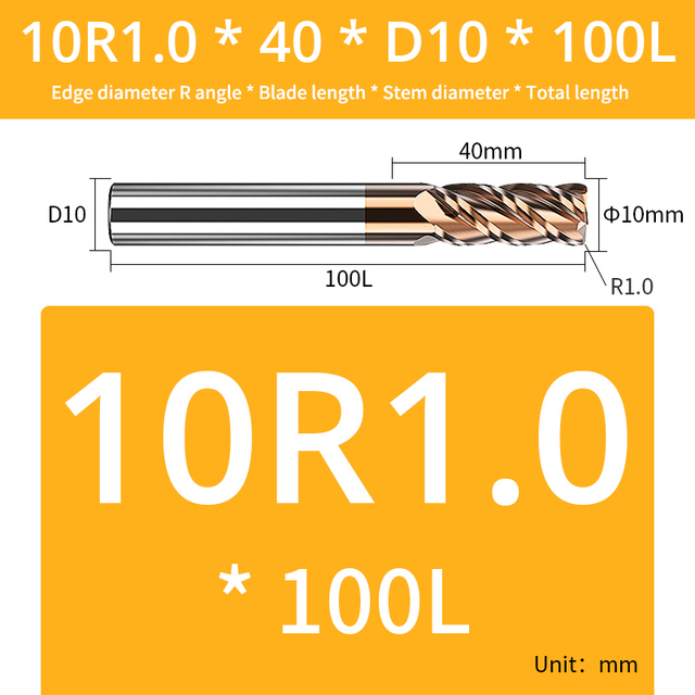 AUG Tool Corner Radial End Mill CNC R Bull Nose Milling Cutter Tungsten Carbide Steel Metal Router Tool R0.5 R1 4 Flutes