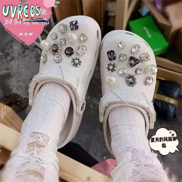 1 Set Handmade DIY Crocs Charms Bling JIBZ Buckle Rhinestone Accessories Metal Chain Clog Garden Shoe Decoration Girls 지지