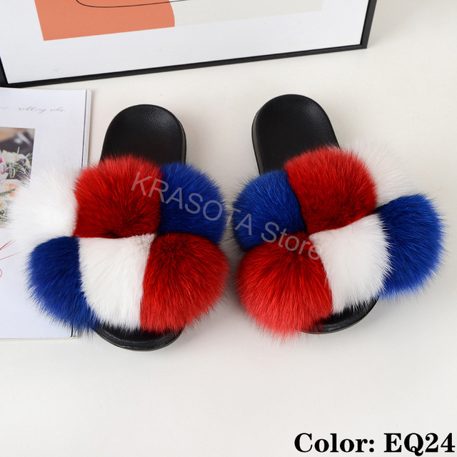 Natural Fur Slippers Women Home Fluffy Slippers House Furry Slides Luxury Summer Flip Flops with Real Fur Wholesale Dropshipping