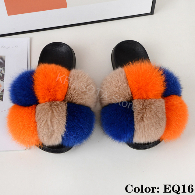 fluffy slippers women luxury real fox fur slippers women home fur slides ladies summer flip flops wholesale flat shoes slippers