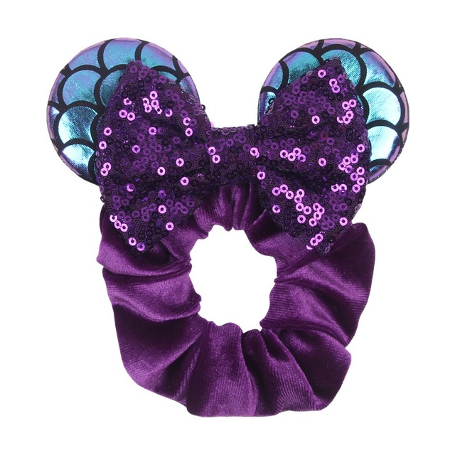 Little Girls Hair Band Kids Mickey Minnie Soft Hair Bow Children Sequin Velvet Ponytail Holders Baby No Damage Rubber Hair Tie