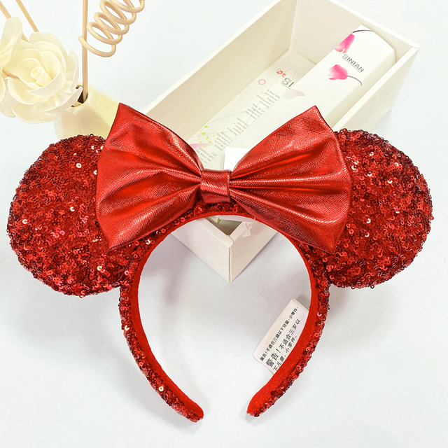 Original Disney Mickey Mouse Headband for Women Sequin Ears Costume Headband Cosplay Plush Adult Kids Headband