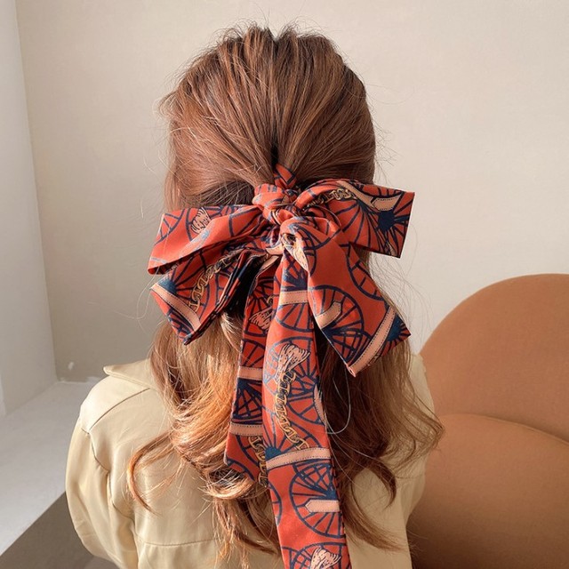 1pc Adult Kids Silk Scarf French Style Headband Girls Braided Bow Long Ribbon Head Rope Tied Hair Streamer Clothes Accessories