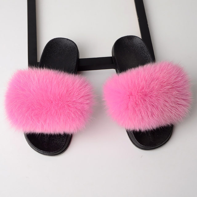 fluffy slippers women luxury real fox fur slippers women home fur slides ladies summer flip flops wholesale flat shoes slippers