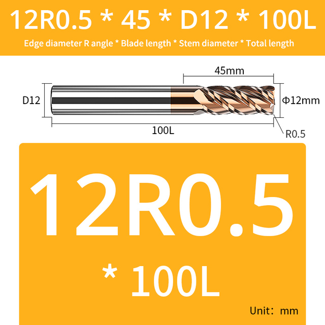 AUG Tool Corner Radial End Mill CNC R Bull Nose Milling Cutter Tungsten Carbide Steel Metal Router Tool R0.5 R1 4 Flutes