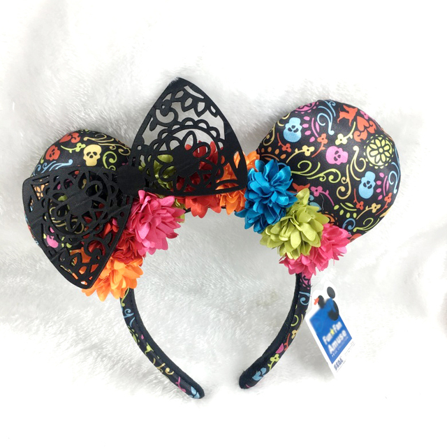 New Disney Mickey Mouse Ears Headband Space Lunar Mountain New Year Minnie Bow Pink Sequins Cartoon Anime Headdress Headband Gif