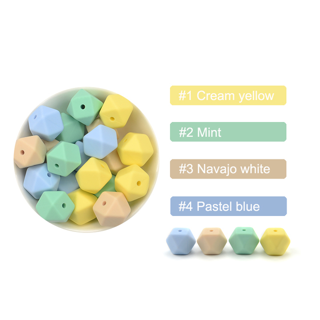 LOFCA10pcs 14mm Small Hexagon Silicone Beads Baby Teether BPA Free DIY Necklace Pacifier Chain Baby Teething Infant Care