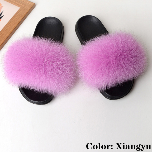 Natural Fur Slippers Women Home Fluffy Slippers House Furry Slides Luxury Summer Flip Flops with Real Fur Wholesale Dropshipping