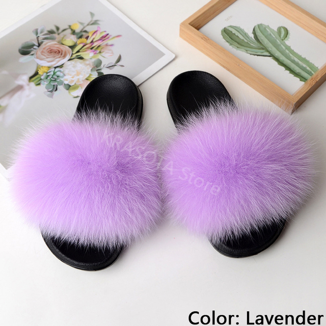 fluffy slippers women luxury real fox fur slippers women home fur slides ladies summer flip flops wholesale flat shoes slippers