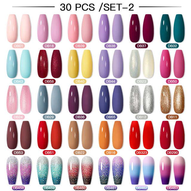 Mtssii 60pcs Color Gel Nail Polish Set Glitter Nail Sequins Gel Soak Off UV Gel Semi Permanent Base Top Gel Nail Art Salon Kits