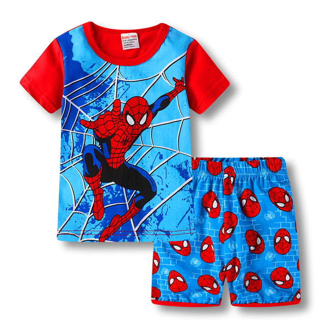 Children's short-sleeved cotton pajamas summer clothes children's sleepwear cartoon T-shirt spiderman