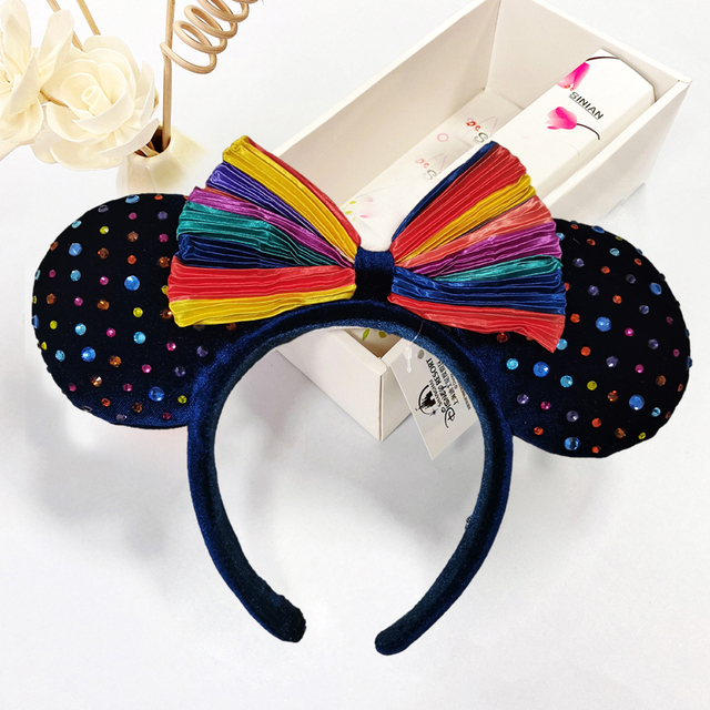 Original Disney Mickey Mouse Headband for Women Sequin Ears Costume Headband Cosplay Plush Adult Kids Headband