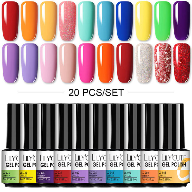 LILYCUTE 20/10/8pcs Set UV Gel Nail Polish Set 7ml Multicolor Semi-Permanent Long Lasting Led Gel Varnish Soak Off Nail Gel