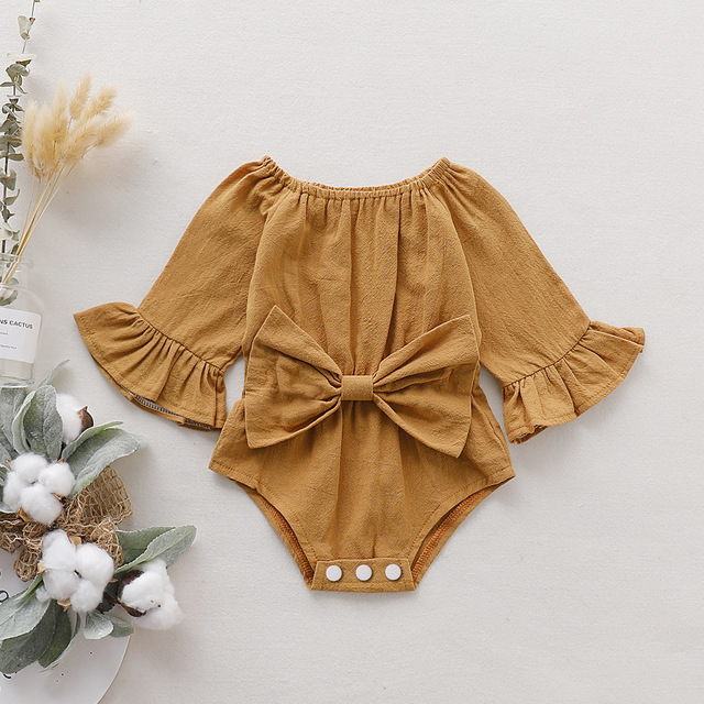 Baby clothes baby girls romper long sleeves with big bow comfy jumpsuit for newborn baby