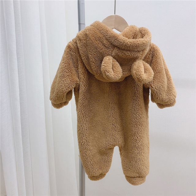 MILANCEL 2021 Autumn Winter Baby Rompers Cute Bear Hooded Baby Boys Rompers Warm Fleece Newborn Baby Clothes