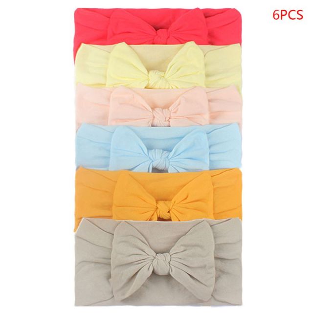 6pcs/set Baby Girls Lovely Bow Hairband Elastic Wide Headband Stretch Knot Headbands Turban Headdress Clothes Accessory