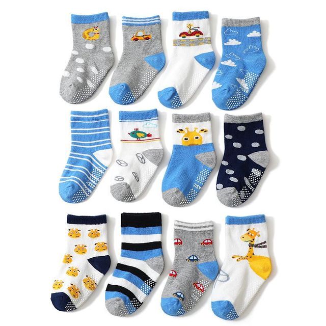 Baby Socks SkiBeaut 12 Pairs Non-Slip Skid Socks for Kids Boys Grips Cotton Crew Socks for 1-3/3-5 Years