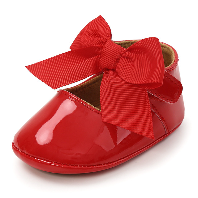 Newborn Baby Shoes Baby Boy Girl Shoes Girl Classic Bowknot Rubber Sole Anti-slip PU Leather Dress Shoes First Walker Toddler Crib Shoes