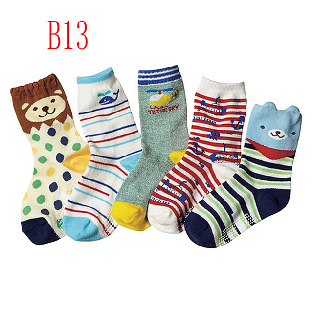 5 Pairs Non-slip Cute Cartoon Children Socks Spring Autumn Cotton Warm Breathable Boys Girls Absorb Sweat Sock for 0-8 Years