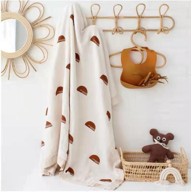 baby muslin swaddle blanket newborn beige print baby blanket infant wrap 70% bamboo 30% cotton spring summer