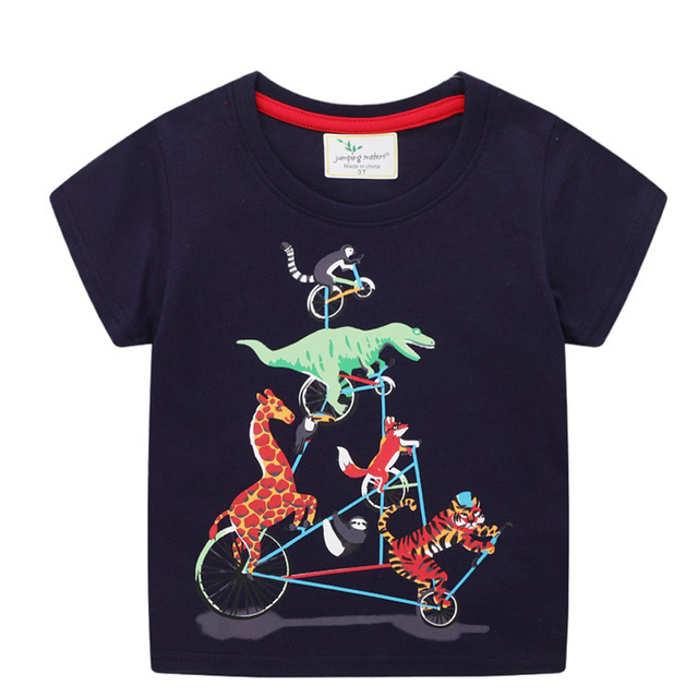 Boys Summer Clothes Children T-shirt Dinosaur Printing Kids Striped Embroidery Tops Boy Cotton T-Shirts Baby Cartoon Tee Clothes