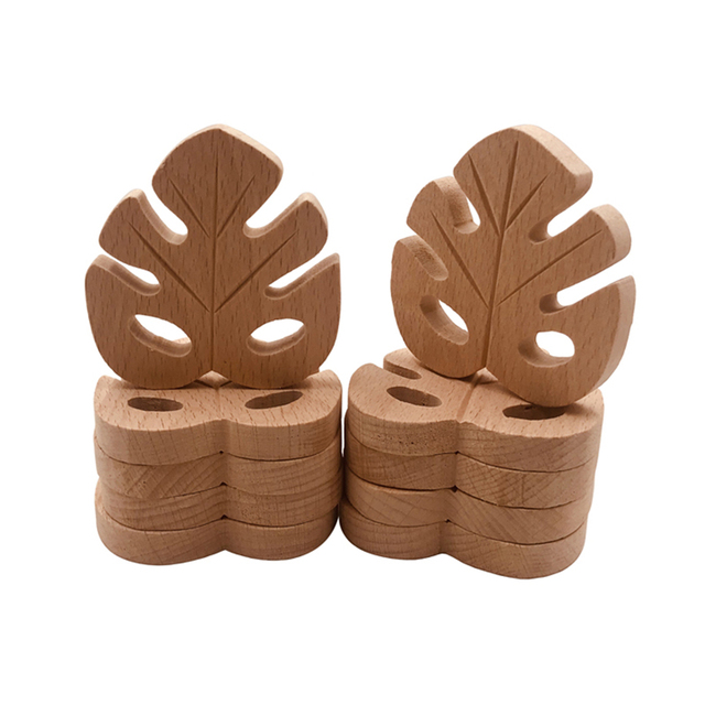 Baby Nursing Teether Accessories Beech Wood Leaves Food Grade Sensory Toy DIY Teething Jewelry Pendant Baby Teether