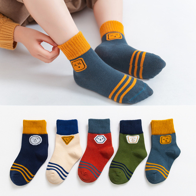 2022 5pairs/lot Children Cotton Boys Girls Socks Cute Cartoon Pattern Kids Socks for Baby Boy Girl Sport Pattern Suitable for 1-12Y