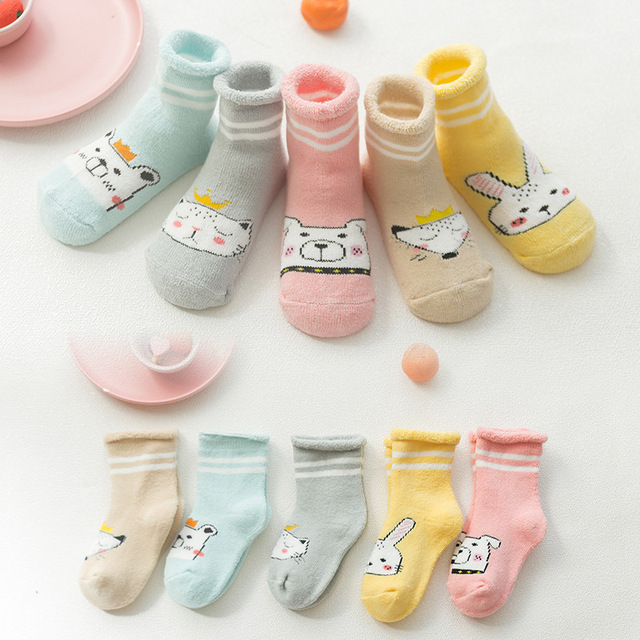 5pairs/lot Newborn Baby Socks Thick Winter Spring Autumn Warm Cute Cartoon Baby Girls Boy Socks Hot Fashion Soft Cotton Socks