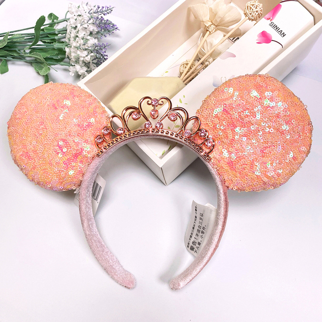 Original Disney Mickey Mouse Headband for Women Sequin Ears Costume Headband Cosplay Plush Adult Kids Headband