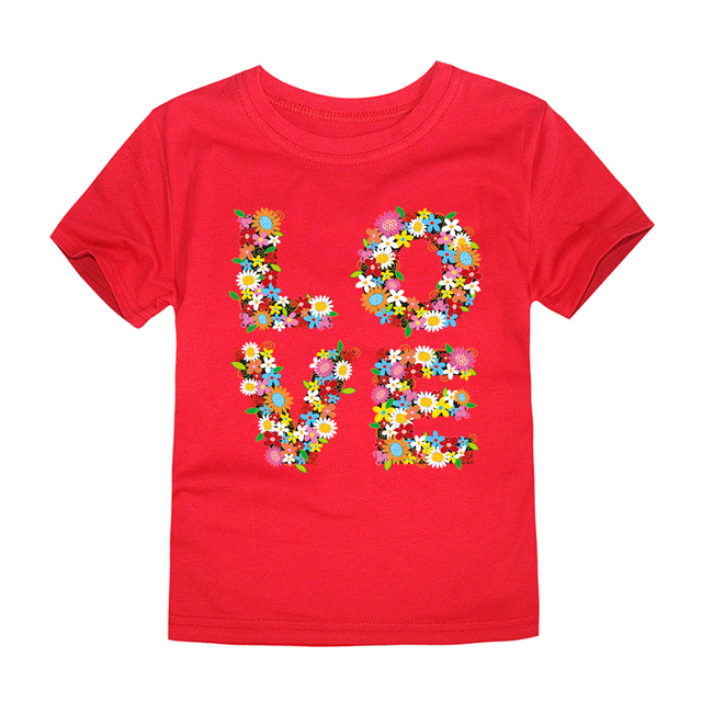 TINOLULING 12 Colors 2018 Boys Girls Flower Love T-shirt Kids T-shirt Children Tops Baby Tees for 2-14 Years