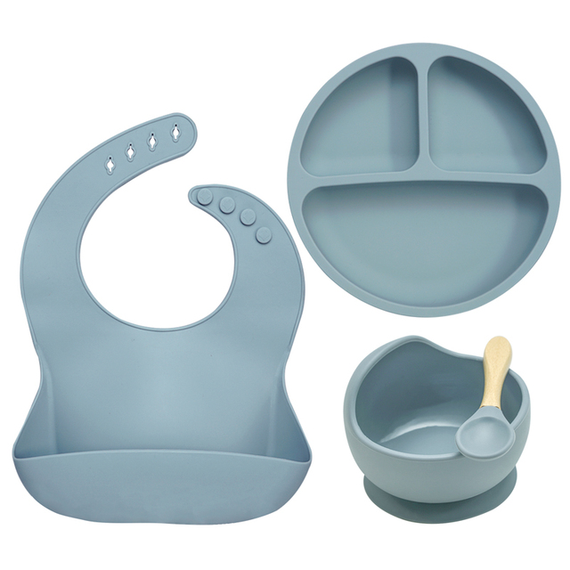 2021 new design silicone baby products tableware feeding waterproof bibs newborn flatware bowl spoon baby accessories