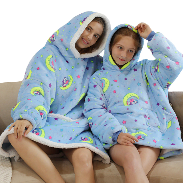 Family Hoodie Oversized Homewear Fleece Warm Sherpa Blanket Girls Thick Sleepwear, If You Need Two Sweatshirt, Please Order Two