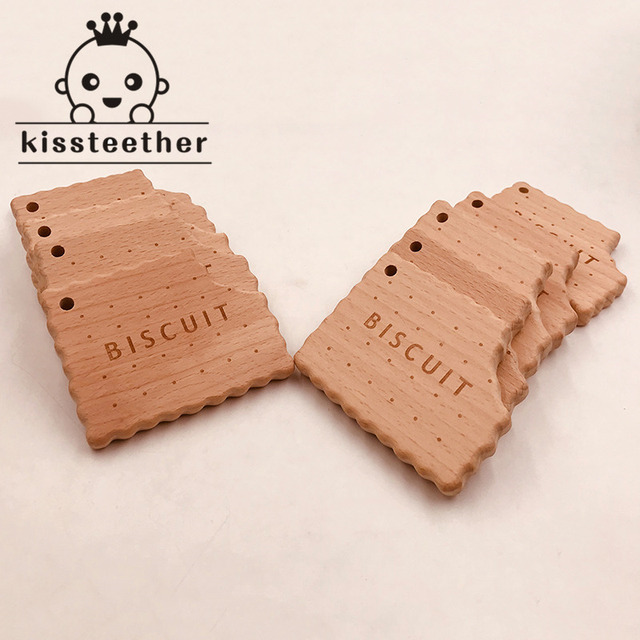 Infant Cookies Baby Wood Teether Biscuits Shape Natural Wooden Baby Teether Toys Wood Teething Accessories Baby Birthday Gifts