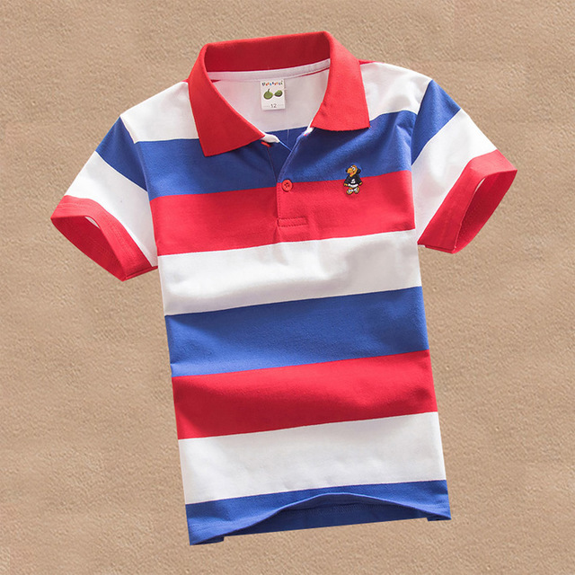 Jargazol T-shirt Children's Clothing Turn-down Collar T-shirt Summer Baby Boys Striped Color Baby Clothes