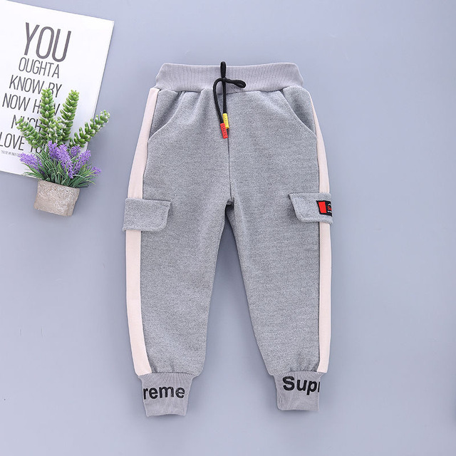 Kids Striped Sweatpants Cotton Elastic Waist Casual Joggers Lettering Spring 2020