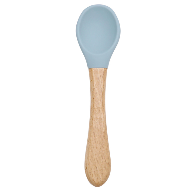 Wooden Feeding Handle Silicone Spoon For Baby Utensils Eat Soild Food Kids Training Ability Manipulation Children's Tableware