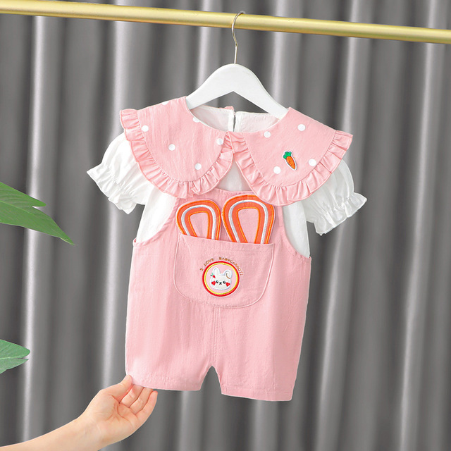 2022 Summer Fashion Cute Baby Girls Clothing Sets Baby Boy Casual Clothes T-shirt Rabbit Overalls Children Kids Clothes