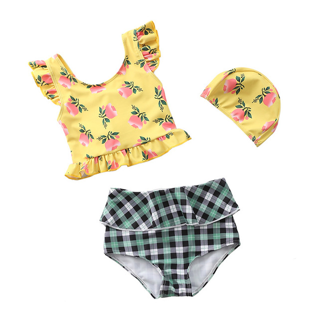 Happyflute Toddler Baby Girls Swimwear 2pcs Girls Swimwear With Cap Children Swimwear Kids Beach Wear