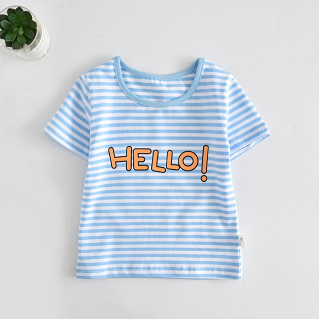 Boys and girls' short-sleeved striped cotton T-shirt, 2-7T clothes, summer 2021