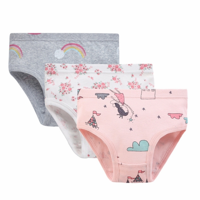 Weixinbuy 3pcs/pack Cotton Kids Briefs Children Girls Cute Cartoon Briefs Underwear 3-10Y