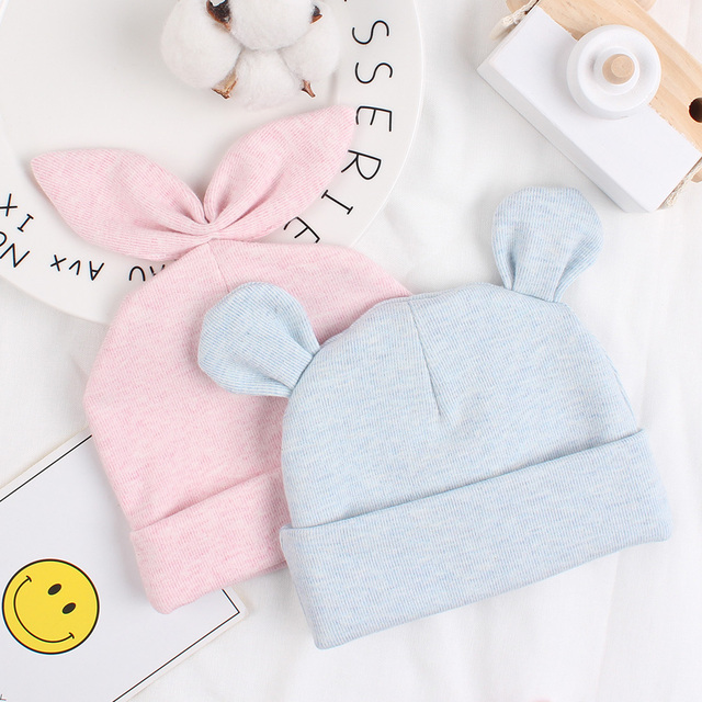 Newborn cotton hat rabbit ears bear ears hat lovely spring summer baby hat suitable for 0-6 months old baby