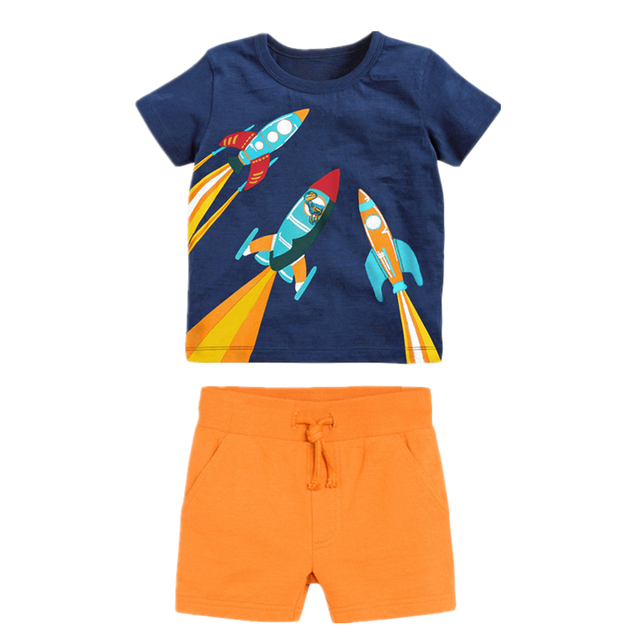 Fashion Clothing Summer Boys Sets Kids Printing T-shirts Cotton Shorts Suits Children Animal Tops Elastic Waist Pants Suit 2-7Y