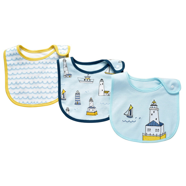 3pcs set cotton cartoon baby bib baby bib print bib snap button saliva towel