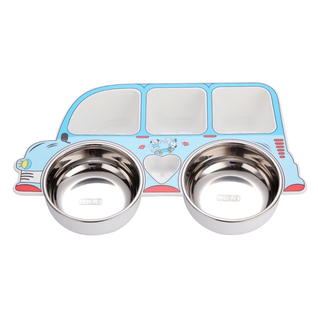 Children's Tableware Set Stainless Steel Dishes Baby Feeding Plate Spoon Fork Cute Cartoon Car Shape Bowl New Arrival