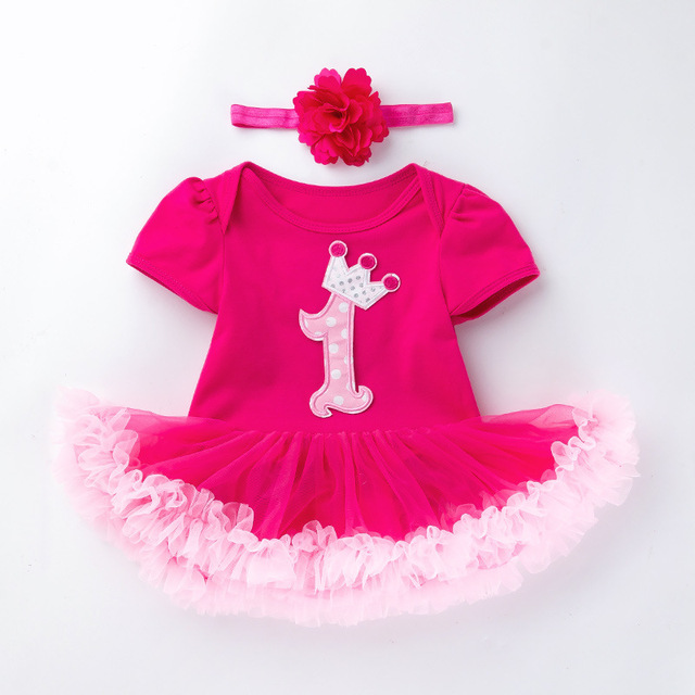 2022 Newborn Baby Girl Rose Rompers Infant Baby First Birthday Party Clothes Summer Girl Dress Princess and Wedding FY03171