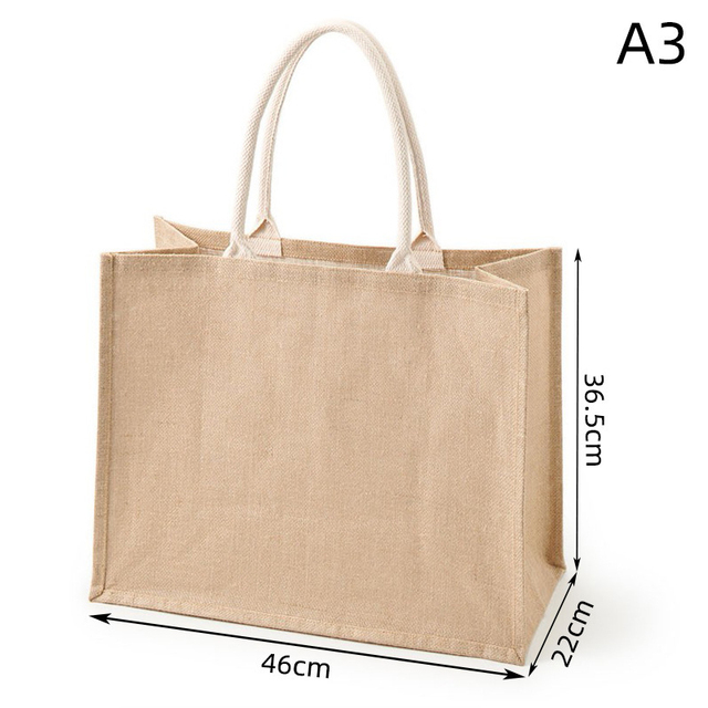 Portable Burlap Shopping Bag Jute Handbag Bamboo Ring Retro Carry Handles DIY Handbag Women Large Size Beach Bag for Girls