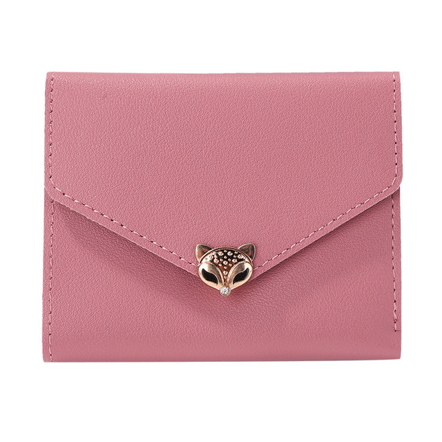 Simple Fashion Women Trifold PU Leather Small Wallet Portable Solid Color Casual Business Card Holder Fox Shape Hasp Coin Purse