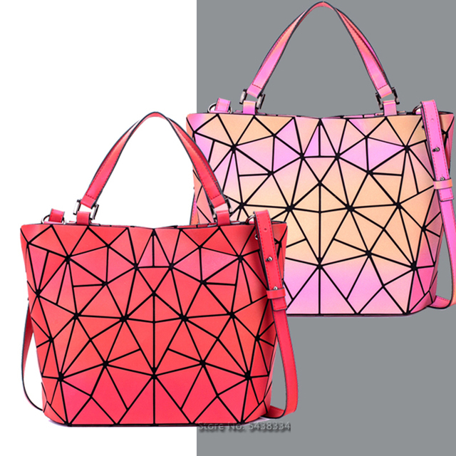 Women's Luminous Handbag, Embroidered Geometric Shoulder Bag, Padded Shoulder Bag, Laser, Foldable, 2020