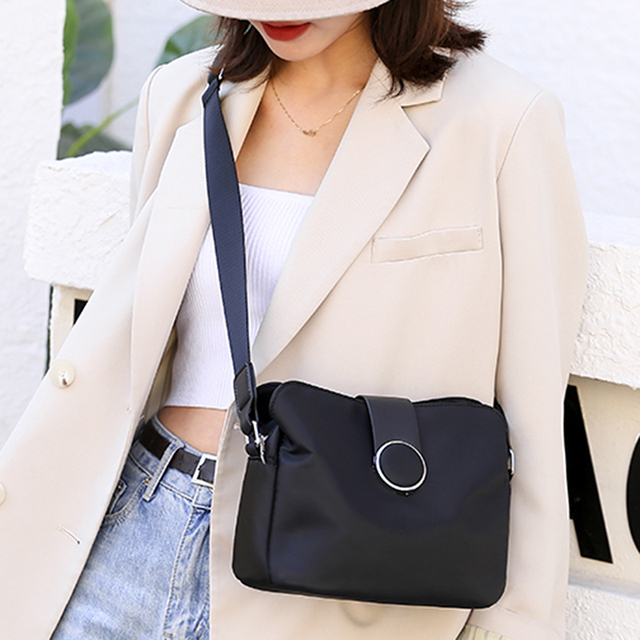 Fashion Women Crossbody Bag Black Soft Nylon Shoulder Bag Patchwork Messenger Bag Small Flap Bags Bolsas Feminina