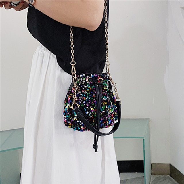 purses and handbags for women 2021 sequin chain bucket bags tote ladies shoulder bag girls crossbody bags for ladies